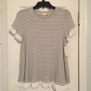 Altar’d State white & grey striped ruffle top